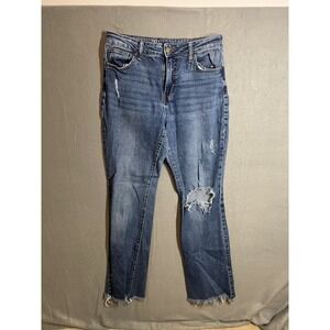No Boundaries Women's Size 7 Distressed Kick Crop Jeans Raw Hem Medium Wash